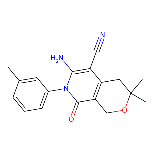 6-amino-3,3-dimethyl-8-oxo-7-(m-tolyl)-3,4,7,8-tetrahydro-1H-pyrano[3,4-c]pyridine-5-carbonitrile structure