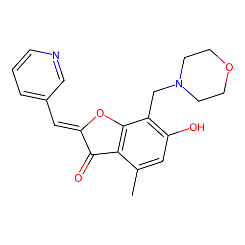 (2Z)-6-hydroxy-4-methyl-7-(morpholin-4-ylmethyl)-2-(pyridin-3-ylmethylidene)-1-benzofuran-3(2H)-one structure