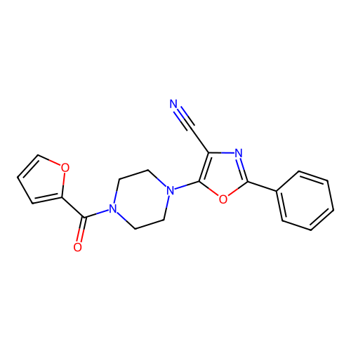 5-[4-(Furan-2-carbonyl)piperazin-1-yl]-2-phenyl-1,3-oxazole-4-carbonitrile structure