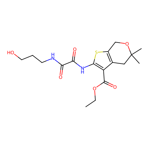 ethyl 2-({[(3-hydroxypropyl)amino](oxo)acetyl}amino)-5,5-dimethyl-4,7-dihydro-5H-thieno[2,3-c]pyran-3-carboxylate structure
