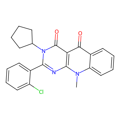 2-(2-chlorophenyl)-3-cyclopentyl-10-methylpyrimido[4,5-b]quinoline-4,5(3H,10H)-dione structure