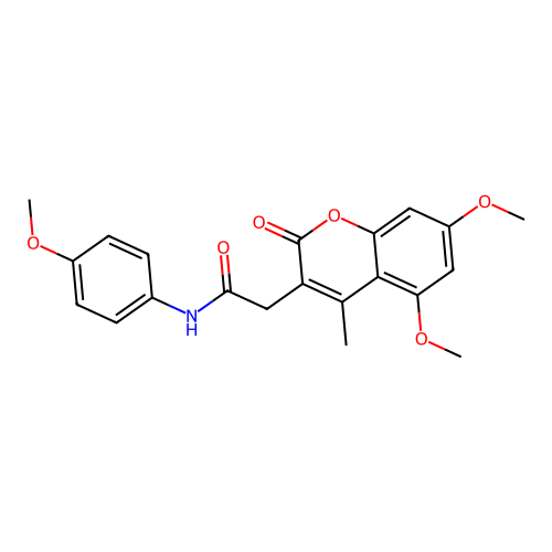2-(5,7-dimethoxy-4-methyl-2-oxo-2H-chromen-3-yl)-N-(4-methoxyphenyl)acetamide structure