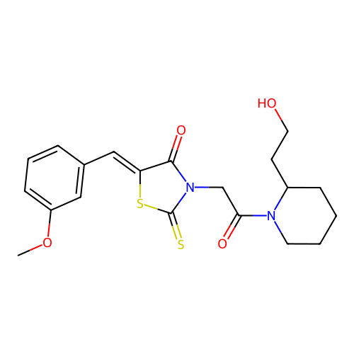 (Z)-3-(2-(2-(2-hydroxyethyl)piperidin-1-yl)-2-oxoethyl)-5-(3-methoxybenzylidene)-2-thioxothiazolidin-4-one structure