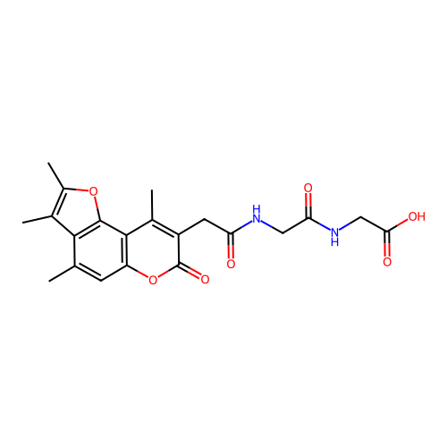 2-(2-(2-(2,3,4,9-tetramethyl-7-oxo-7H-furo[2,3-f]chromen-8-yl)acetamido)acetamido)acetic acid structure