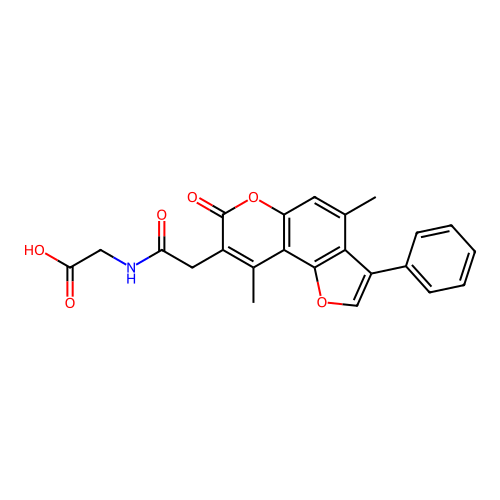 2-(2-(4,9-dimethyl-7-oxo-3-phenyl-7H-furo[2,3-f]chromen-8-yl)acetamido)acetic acid structure