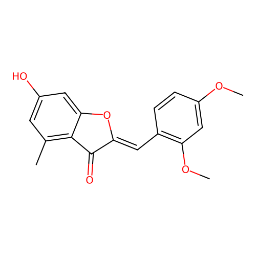 (Z)-2-(2,4-dimethoxybenzylidene)-6-hydroxy-4-methylbenzofuran-3(2H)-one structure