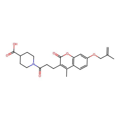 1-(3-(4-methyl-7-((2-methylallyl)oxy)-2-oxo-2H-chromen-3-yl)propanoyl)piperidine-4-carboxylic acid structure