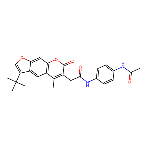 N-(4-acetamidophenyl)-2-(3-tert-butyl-5-methyl-7-oxofuro[3,2-g]chromen-6-yl)acetamide structure