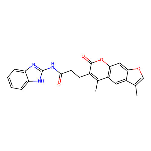 N-(1H-benzo[d]imidazol-2-yl)-3-(3,5-dimethyl-7-oxo-7H-furo[3,2-g]chromen-6-yl)propanamide structure
