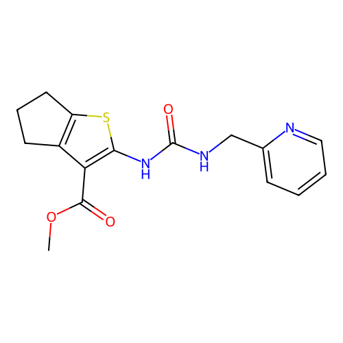 methyl 2-(3-(pyridin-2-ylmethyl)ureido)-5,6-dihydro-4H-cyclopenta[b]thiophene-3-carboxylate structure