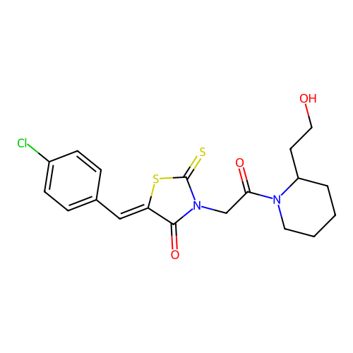 (5Z)-5-(4-chlorobenzylidene)-3-{2-[2-(2-hydroxyethyl)piperidin-1-yl]-2-oxoethyl}-2-thioxo-1,3-thiazolidin-4-one structure