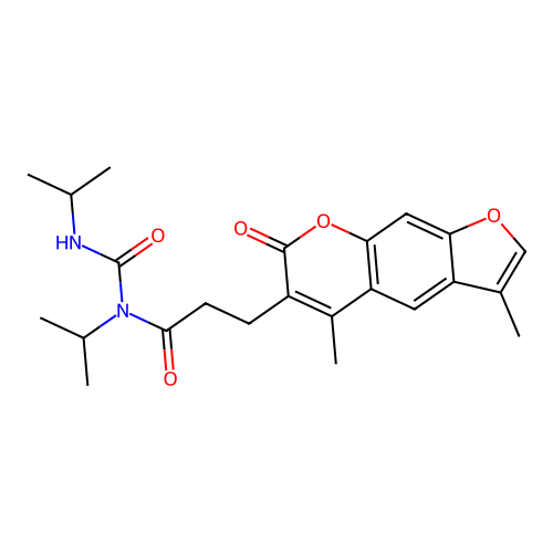 3-(3,5-dimethyl-7-oxo-7H-furo[3,2-g]chromen-6-yl)-N-isopropyl-N-(isopropylcarbamoyl)propanamide structure
