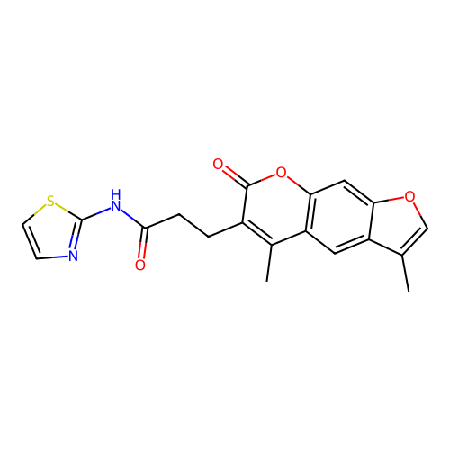 3-(3,5-dimethyl-7-oxo-7H-furo[3,2-g]chromen-6-yl)-N-(thiazol-2-yl)propanamide structure