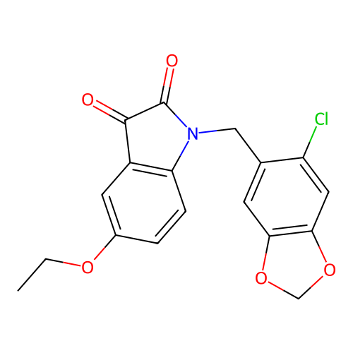 1-[(6-chloro-1,3-benzodioxol-5-yl)methyl]-5-ethoxy-1H-indole-2,3-dione structure