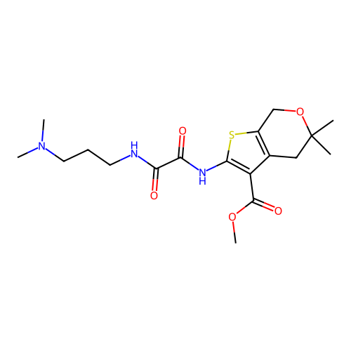 methyl 2-(2-((3-(dimethylamino)propyl)amino)-2-oxoacetamido)-5,5-dimethyl-5,7-dihydro-4H-thieno[2,3-c]pyran-3-carboxylate structure