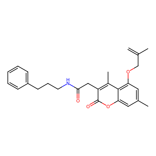 2-(4,7-dimethyl-5-((2-methylallyl)oxy)-2-oxo-2H-chromen-3-yl)-N-(3-phenylpropyl)acetamide structure