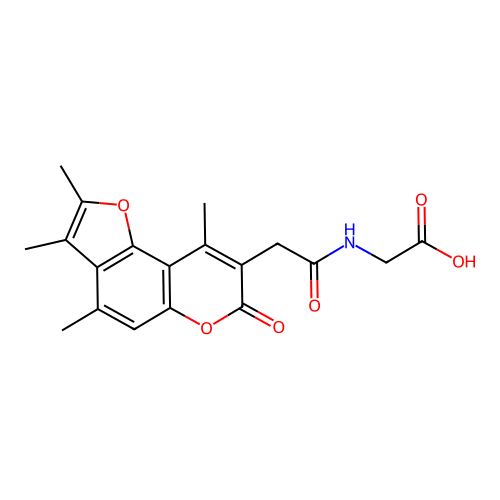 2-(2-(2,3,4,9-tetramethyl-7-oxo-7H-furo[2,3-f]chromen-8-yl)acetamido)acetic acid structure