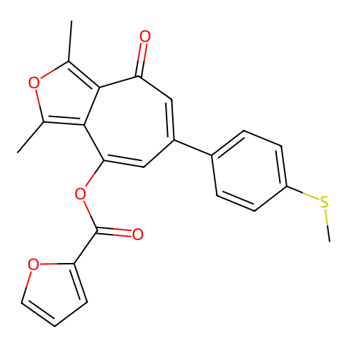 1,3-dimethyl-6-(4-(methylthio)phenyl)-4-oxo-4H-cyclohepta[c]furan-8-yl furan-2-carboxylate structure