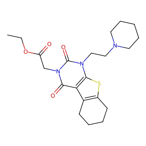 ethyl 2-(2,4-dioxo-1-(2-(piperidin-1-yl)ethyl)-1,2,5,6,7,8-hexahydrobenzo[4,5]thieno[2,3-d]pyrimidin-3(4H)-yl)acetate structure