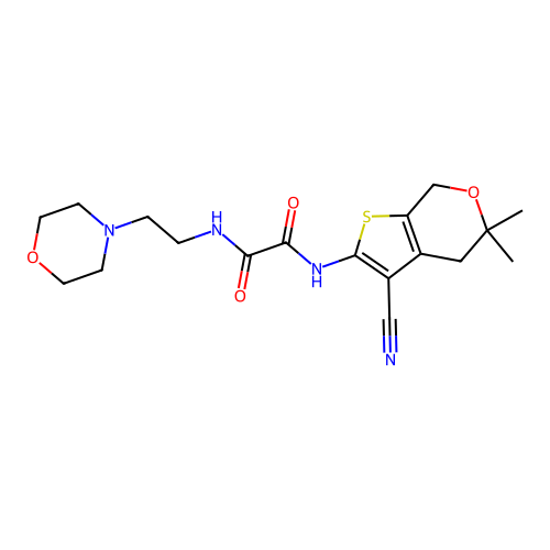N'-(3-cyano-5,5-dimethyl-4,7-dihydrothieno[2,3-c]pyran-2-yl)-N-(2-morpholin-4-ylethyl)oxamide structure