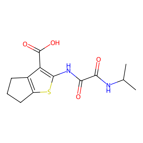 2-(2-(isopropylamino)-2-oxoacetamido)-5,6-dihydro-4H-cyclopenta[b]thiophene-3-carboxylic acid structure
