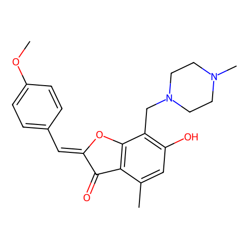 (Z)-6-hydroxy-2-(4-methoxybenzylidene)-4-methyl-7-((4-methylpiperazin-1-yl)methyl)benzofuran-3(2H)-one structure