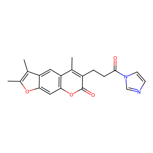 6-(3-(1H-imidazol-1-yl)-3-oxopropyl)-2,3,5-trimethyl-7H-furo[3,2-g]chromen-7-one structure