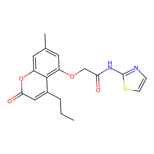 2-[(7-methyl-2-oxo-4-propyl-2H-chromen-5-yl)oxy]-N-(1,3-thiazol-2-yl)acetamide structure