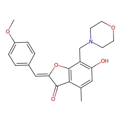 (Z)-6-hydroxy-2-(4-methoxybenzylidene)-4-methyl-7-(morpholinomethyl)benzofuran-3(2H)-one structure
