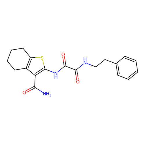 N-(3-carbamoyl-4,5,6,7-tetrahydro-1-benzothiophen-2-yl)-N'-(2-phenylethyl)ethanediamide structure