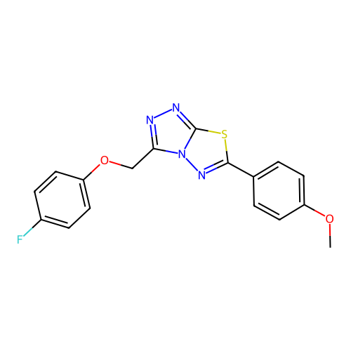 3-[(4-fluorophenoxy)methyl]-6-(4-methoxyphenyl)-[1,2,4]triazolo[3,4-b][1,3,4]thiadiazole structure