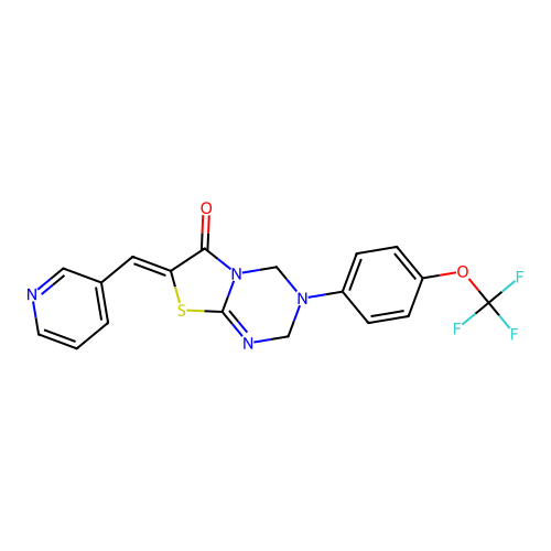 (7Z)-7-(pyridin-3-ylmethylidene)-3-[4-(trifluoromethoxy)phenyl]-2,4-dihydro-[1,3]thiazolo[3,2-a][1,3,5]triazin-6-one structure