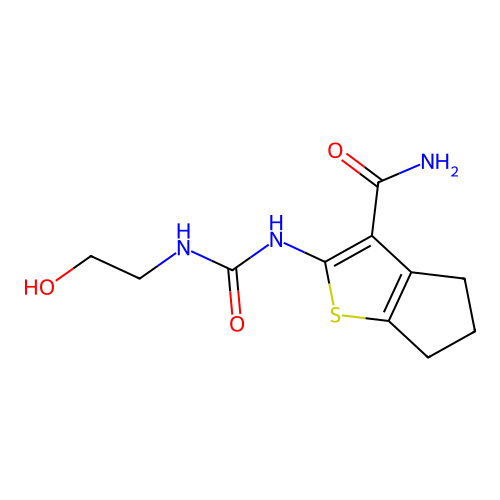 2-(2-hydroxyethylcarbamoylamino)-5,6-dihydro-4H-cyclopenta[b]thiophene-3-carboxamide structure