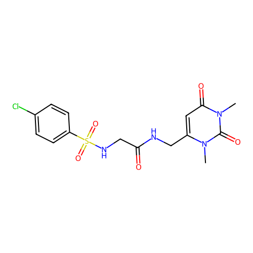 2-(4-chlorophenylsulfonamido)-N-((1,3-dimethyl-2,6-dioxo-1,2,3,6-tetrahydropyrimidin-4-yl)methyl)acetamide structure