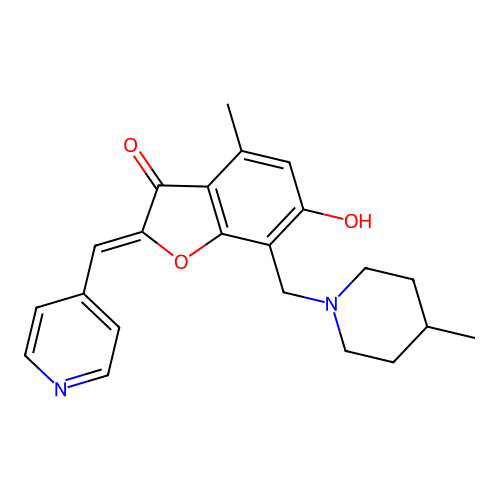 (Z)-6-hydroxy-4-methyl-7-((4-methylpiperidin-1-yl)methyl)-2-(pyridin-4-ylmethylene)benzofuran-3(2H)-one structure