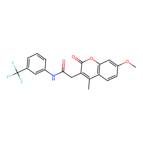 2-(7-methoxy-4-methyl-2-oxo-2H-chromen-3-yl)-N-(3-(trifluoromethyl)phenyl)acetamide structure