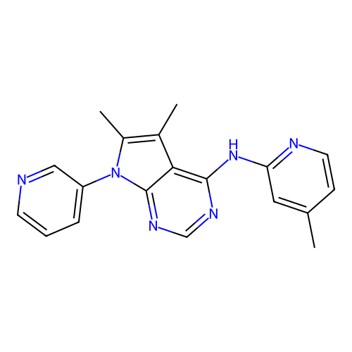 5,6-dimethyl-N-(4-methylpyridin-2-yl)-7-(pyridin-3-yl)-7H-pyrrolo[2,3-d]pyrimidin-4-amine structure