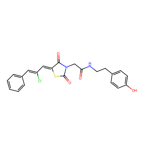 2-{(5Z)-5-[(2Z)-2-chloro-3-phenylprop-2-en-1-ylidene]-2,4-dioxo-1,3-thiazolidin-3-yl}-N-[2-(4-hydroxyphenyl)ethyl]acetamide structure