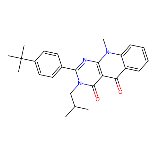 2-(4-(tert-butyl)phenyl)-3-isobutyl-10-methylpyrimido[4,5-b]quinoline-4,5(3H,10H)-dione structure