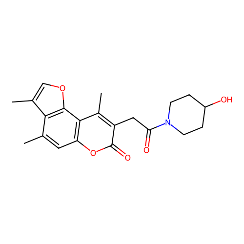 8-(2-(4-hydroxypiperidin-1-yl)-2-oxoethyl)-3,4,9-trimethyl-7H-furo[2,3-f]chromen-7-one structure