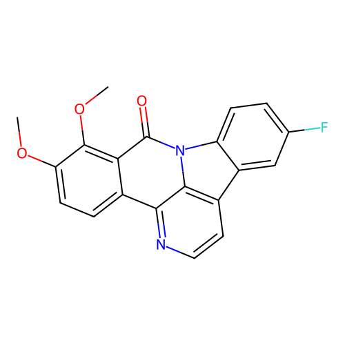 12-fluoro-6,7-dimethoxy-8H-benzo[c]indolo[3,2,1-ij][1,5]naphthyridin-8-one structure