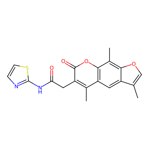 N-(thiazol-2-yl)-2-(3,5,9-trimethyl-7-oxo-7H-furo[3,2-g]chromen-6-yl)acetamide structure