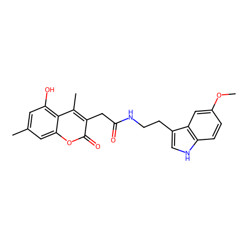 2-(5-hydroxy-4,7-dimethyl-2-oxo-2H-chromen-3-yl)-N-(2-(5-methoxy-1H-indol-3-yl)ethyl)acetamide structure