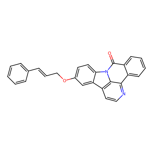 12-(cinnamyloxy)-8H-benzo[c]indolo[3,2,1-ij][1,5]naphthyridin-8-one structure