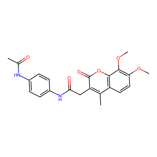 N-(4-acetamidophenyl)-2-(7,8-dimethoxy-4-methyl-2-oxochromen-3-yl)acetamide structure