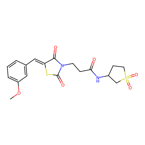 N-(1,1-dioxidotetrahydrothiophen-3-yl)-3-[(5Z)-5-(3-methoxybenzylidene)-2,4-dioxo-1,3-thiazolidin-3-yl]propanamide structure