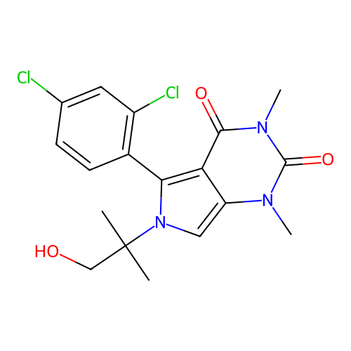 5-(2,4-dichlorophenyl)-6-(1-hydroxy-2-methylpropan-2-yl)-1,3-dimethyl-1H-pyrrolo[3,4-d]pyrimidine-2,4(3H,6H)-dione structure