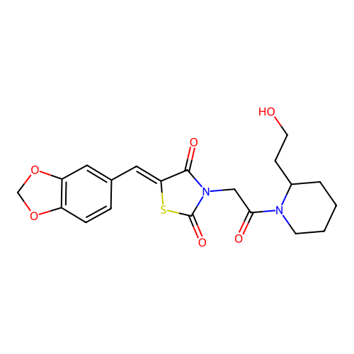 (5Z)-5-(1,3-benzodioxol-5-ylmethylidene)-3-{2-[2-(2-hydroxyethyl)piperidin-1-yl]-2-oxoethyl}-1,3-thiazolidine-2,4-dione structure