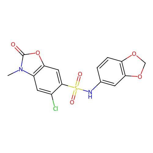 N-(1,3-benzodioxol-5-yl)-5-chloro-3-methyl-2-oxo-2,3-dihydro-1,3-benzoxazole-6-sulfonamide structure