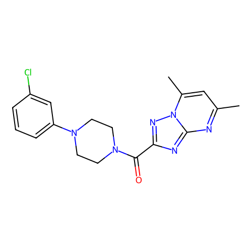 (4-(3-chlorophenyl)piperazin-1-yl)(5,7-dimethyl-[1,2,4]triazolo[1,5-a]pyrimidin-2-yl)methanone structure